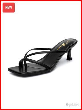 Strappy Kitten Heels Flip Flops Square Open Toe Low Heels Thong Sandals